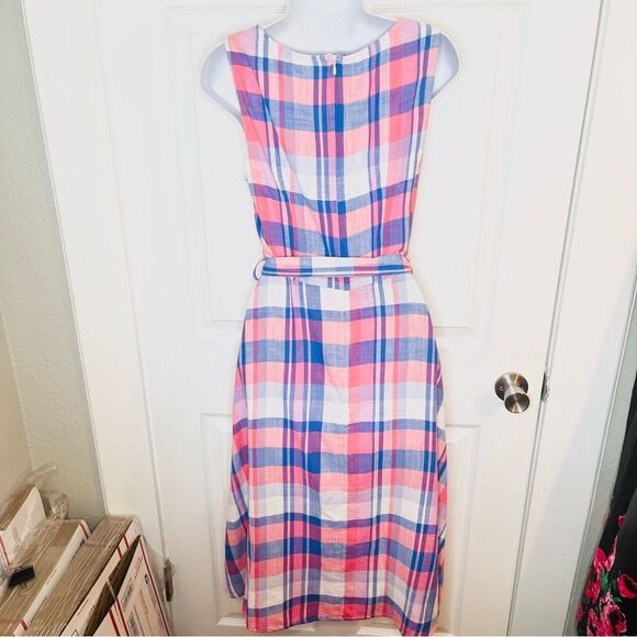 Joules Pink Blue Plaid Fiona Midi Dress Cotton Sleeveless Tie Waist 6 - Picture 8 of 11